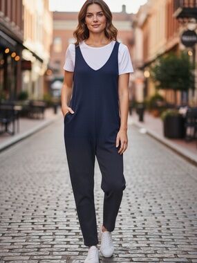 Thinking MU Organic Cotton Merino Wool Knit Jumpsuit Navy M